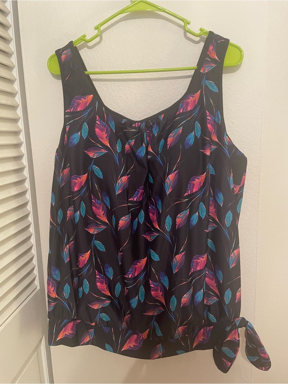 Modlily Women's Black Floral Leaf Swim Camisole with Side Tie and shorts
